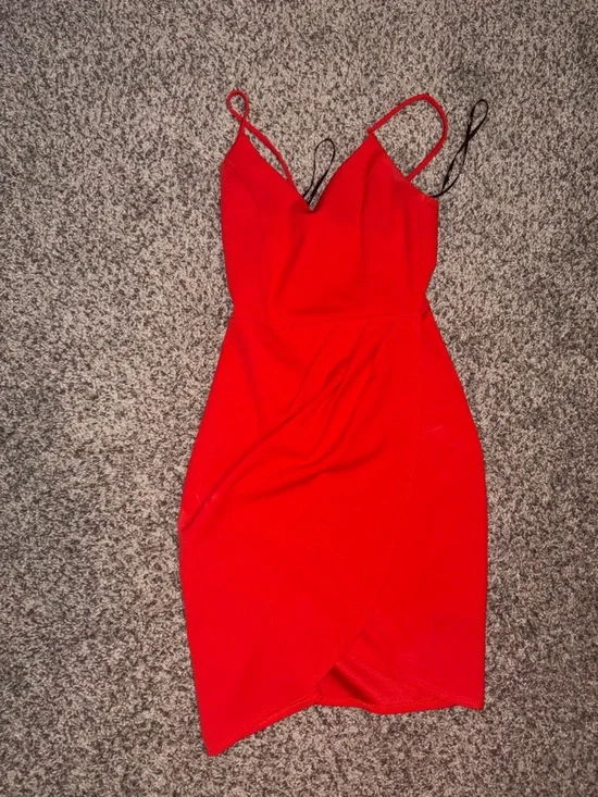 Lulu's Red Spaghetti-Strap Wrap Sheath Mini Dress - Picture 1 of 3